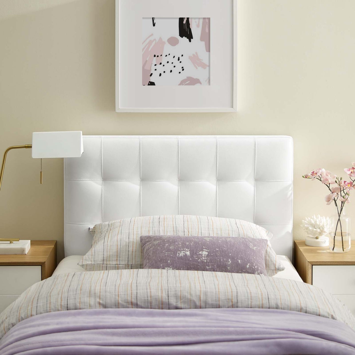Lily Upholstered Fabric and Vinyl Headboard - Full, Queen, King Options