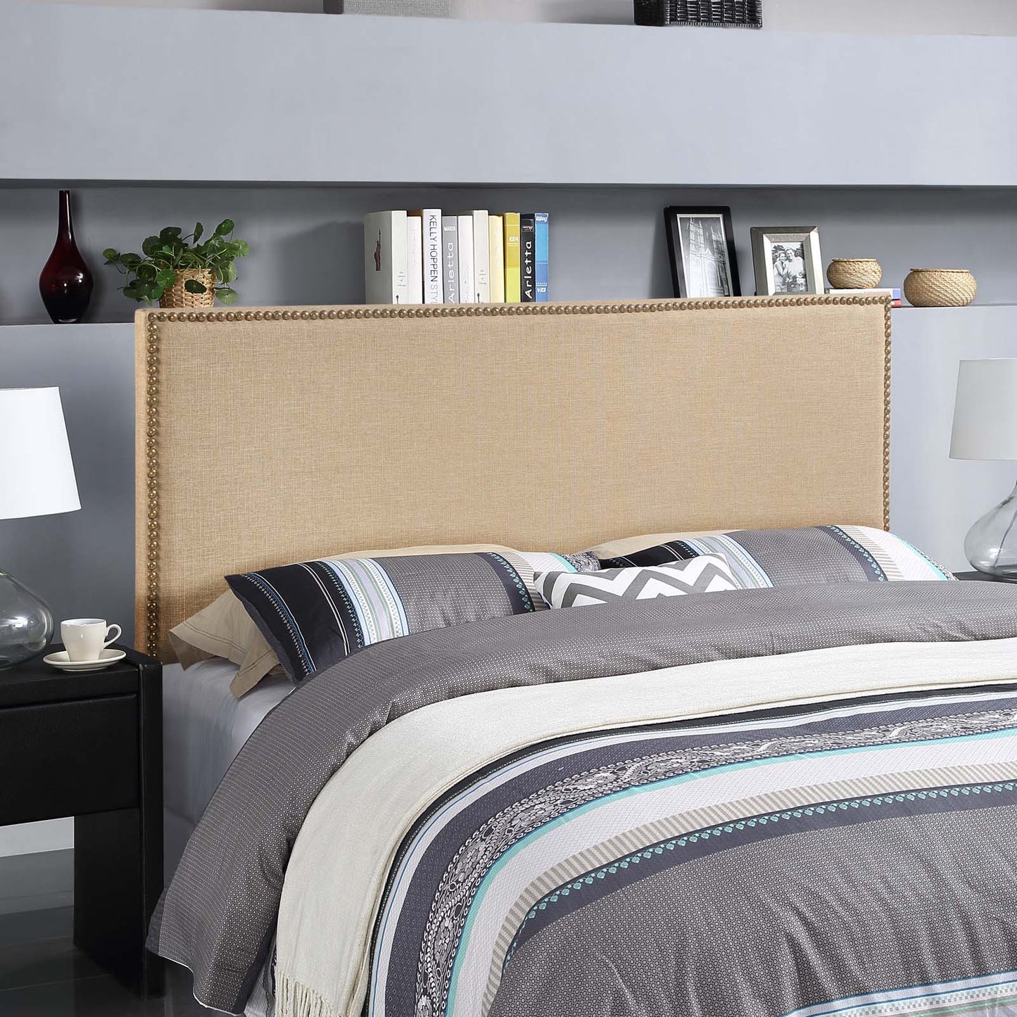 Region Nailhead Queen Upholstered Headboard Cafe MOD-5215-CAF