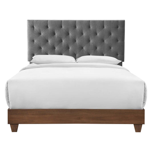 Rhiannon Diamond Tufted Upholstered Fabric Queen Bed Walnut Gray MOD-6146-WAL-GRY