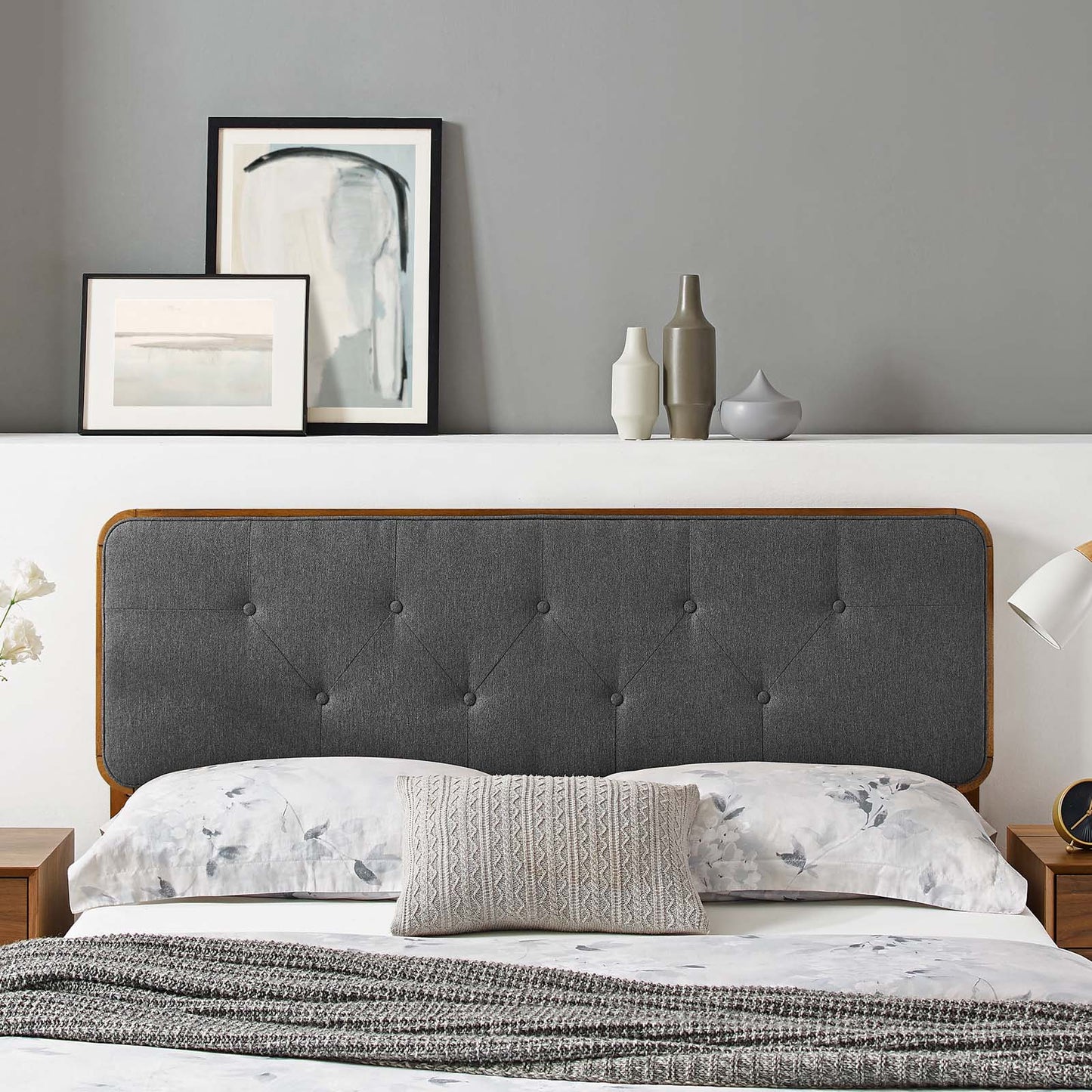 Collins Tufted Twin Fabric and Wood Headboard Walnut Charcoal MOD-6232-WAL-CHA