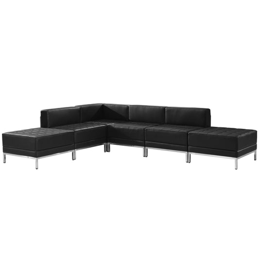 Black Leather Sectional, 6 PC ZB-IMAG-SECT-SET8-GG