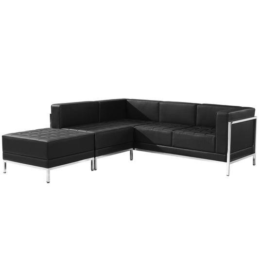 Black Leather Sectional, 3 PC ZB-IMAG-SECT-SET9-GG