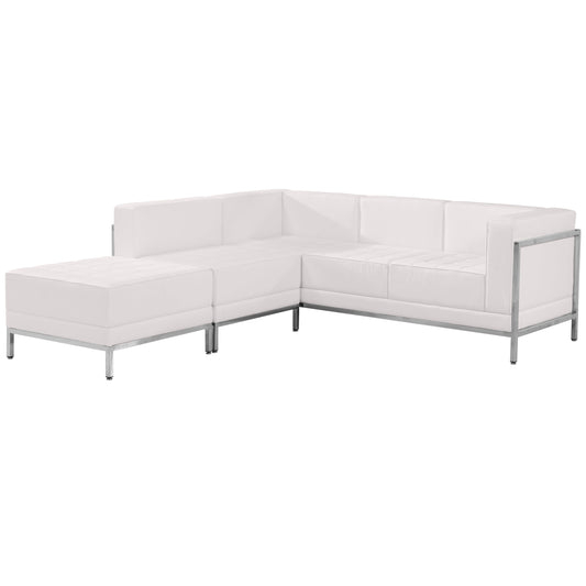 White Leather Sectional, 3 PC ZB-IMAG-SECT-SET9-WH-GG