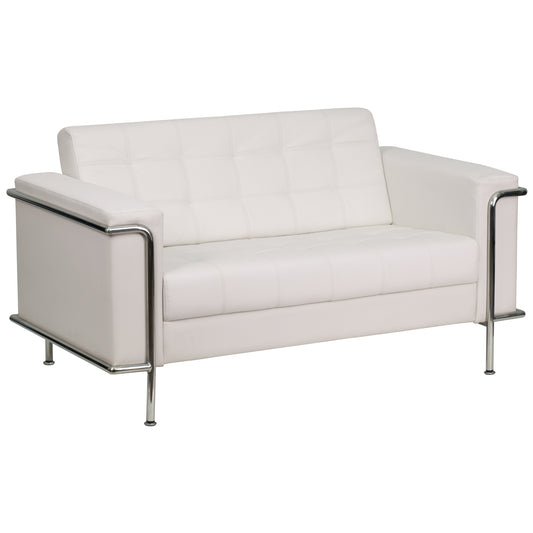 White Leather Loveseat ZB-LESLEY-8090-LS-WH-GG