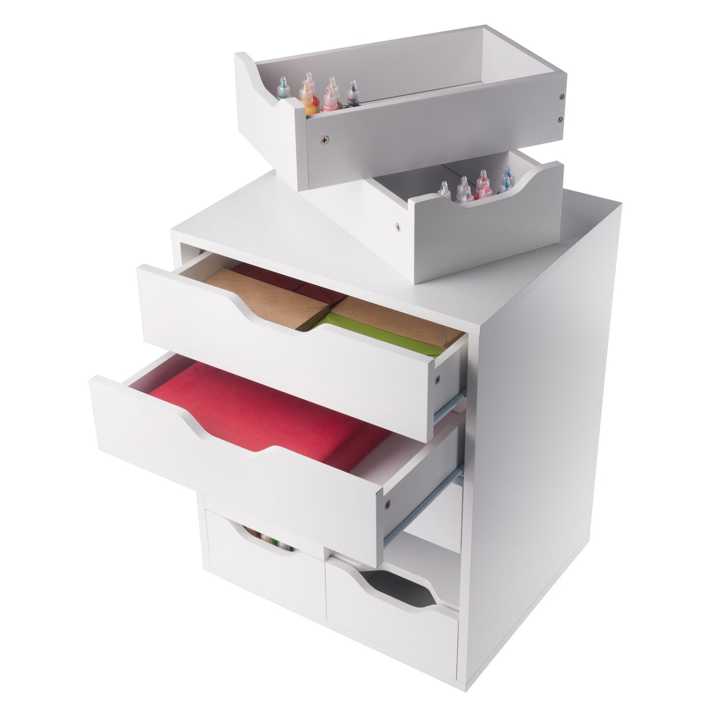 Norfolk 6 Bins, 2 Drawer Mobile Cabinet, White Finish