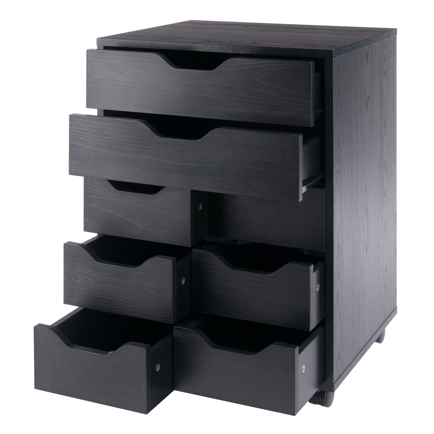 Norfolk 6 Bins, 2 Drawer Mobile Cabinet, Black Finish