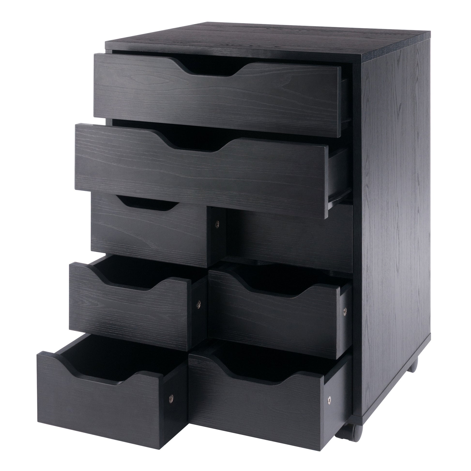 Norfolk 6 Bins, 2 Drawer Mobile Cabinet, Black Finish