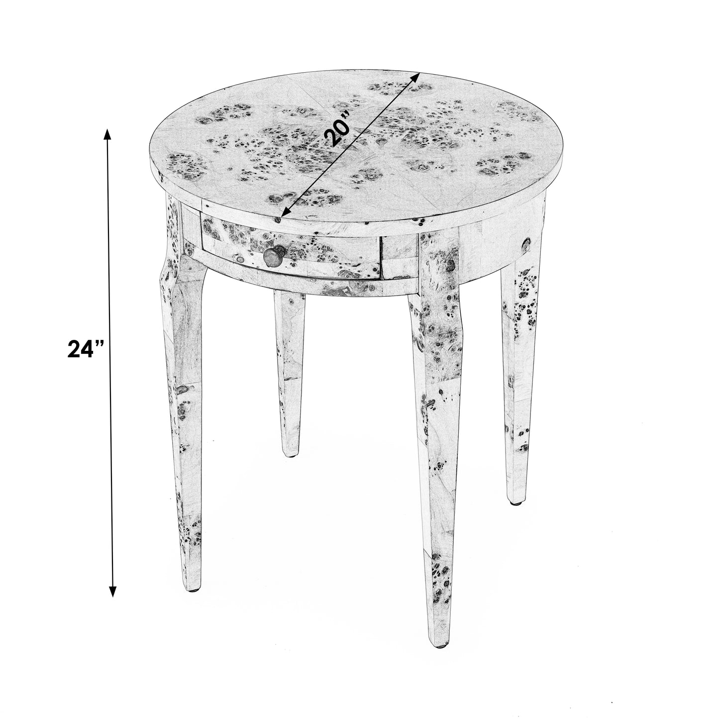 Archer 1 Drawer Burl Side Table in Light Brown 0341442