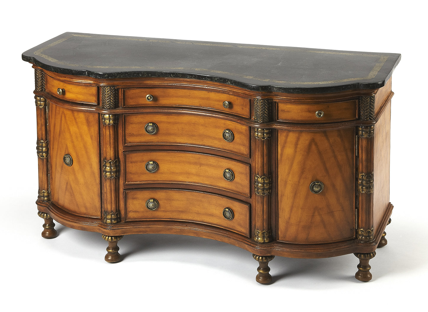 Butler Specialty Company Alberto 53 in. W Demilune Fossil Stone and Wood 6 Drawer Sideboard with 2 Door Storage Area, Multi-Color