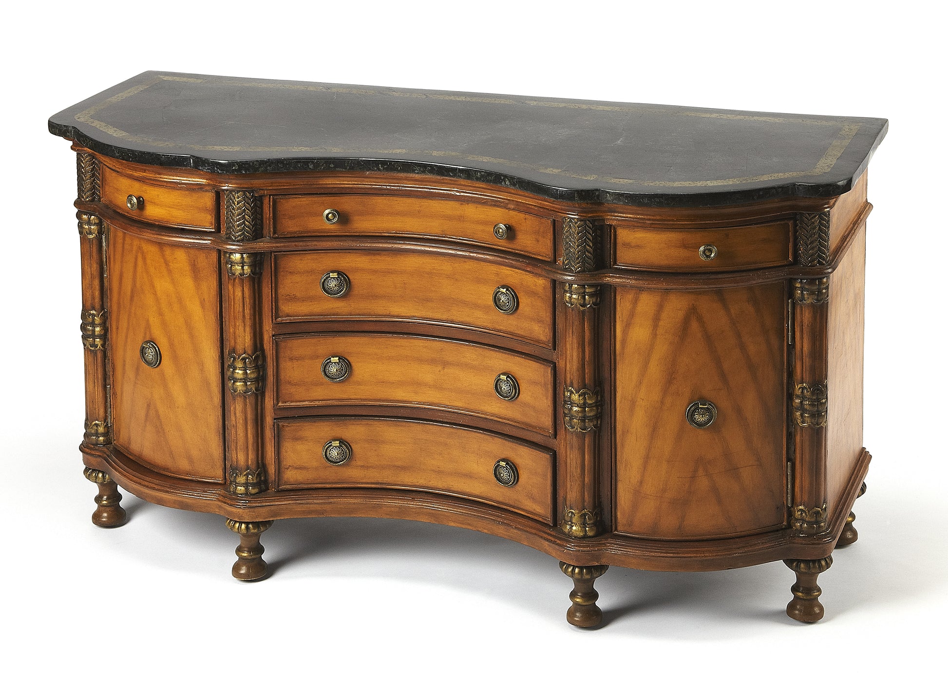 Butler Specialty Company Alberto 53 in. W Demilune Fossil Stone and Wood 6 Drawer Sideboard with 2 Door Storage Area, Multi-Color