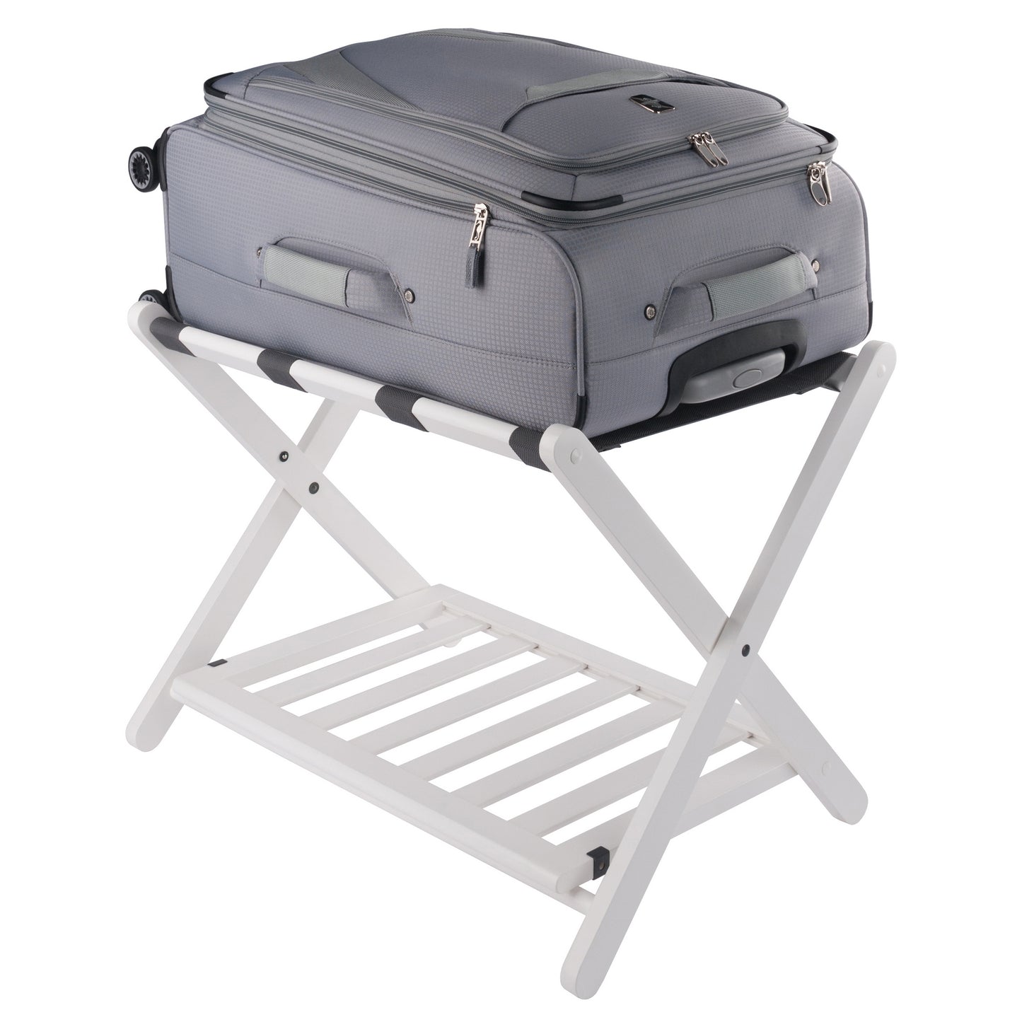 Reese Luggage Rack with Shelf, White