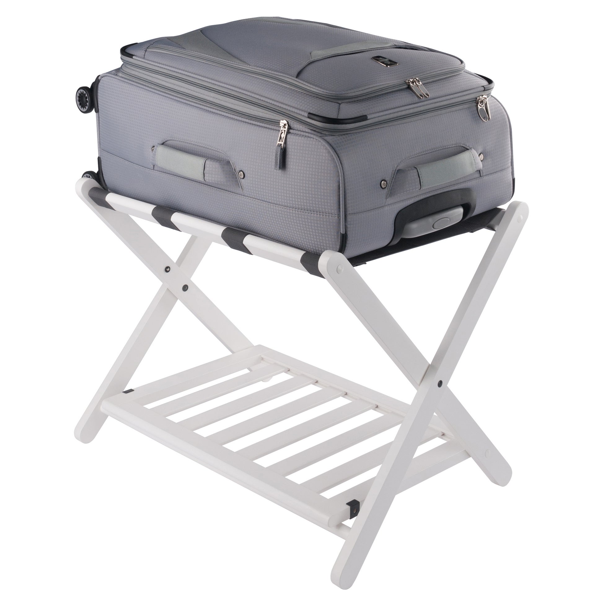 Reese Luggage Rack with Shelf, White