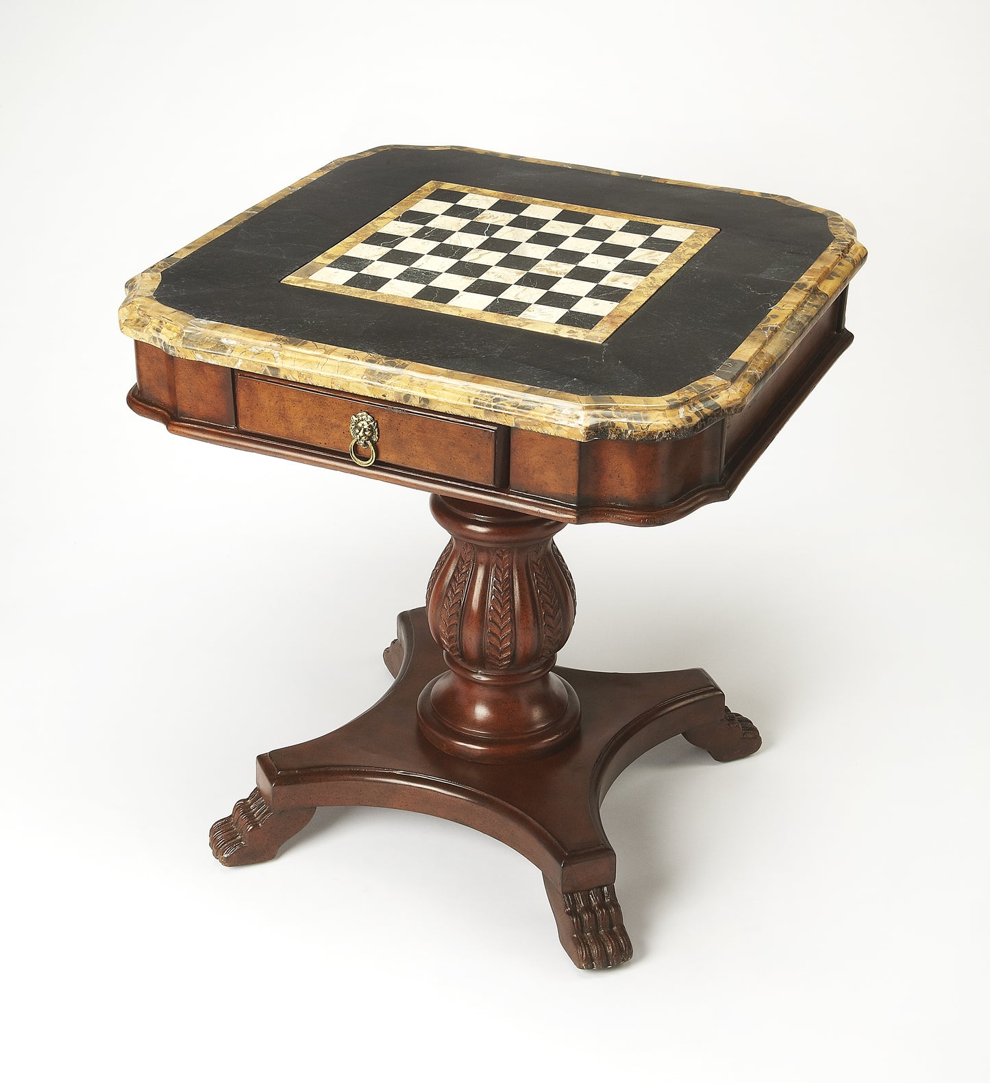 Butler Specialty Company Carlyle 30 in. W Square Fossil Stone and Wood 1 Drawer Game Table with Reversible Top, Multi-Color