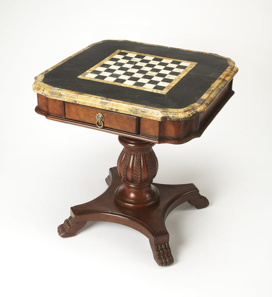 Butler Specialty Company Carlyle 30 in. W Square Fossil Stone and Wood 1 Drawer Game Table with Reversible Top, Multi-Color