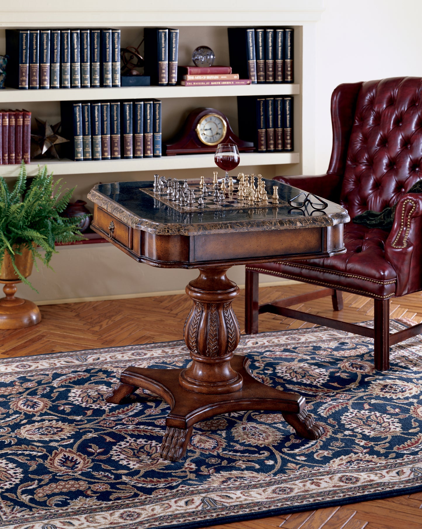Butler Specialty Company Carlyle 30 in. W Square Fossil Stone and Wood 1 Drawer Game Table with Reversible Top, Multi-Color