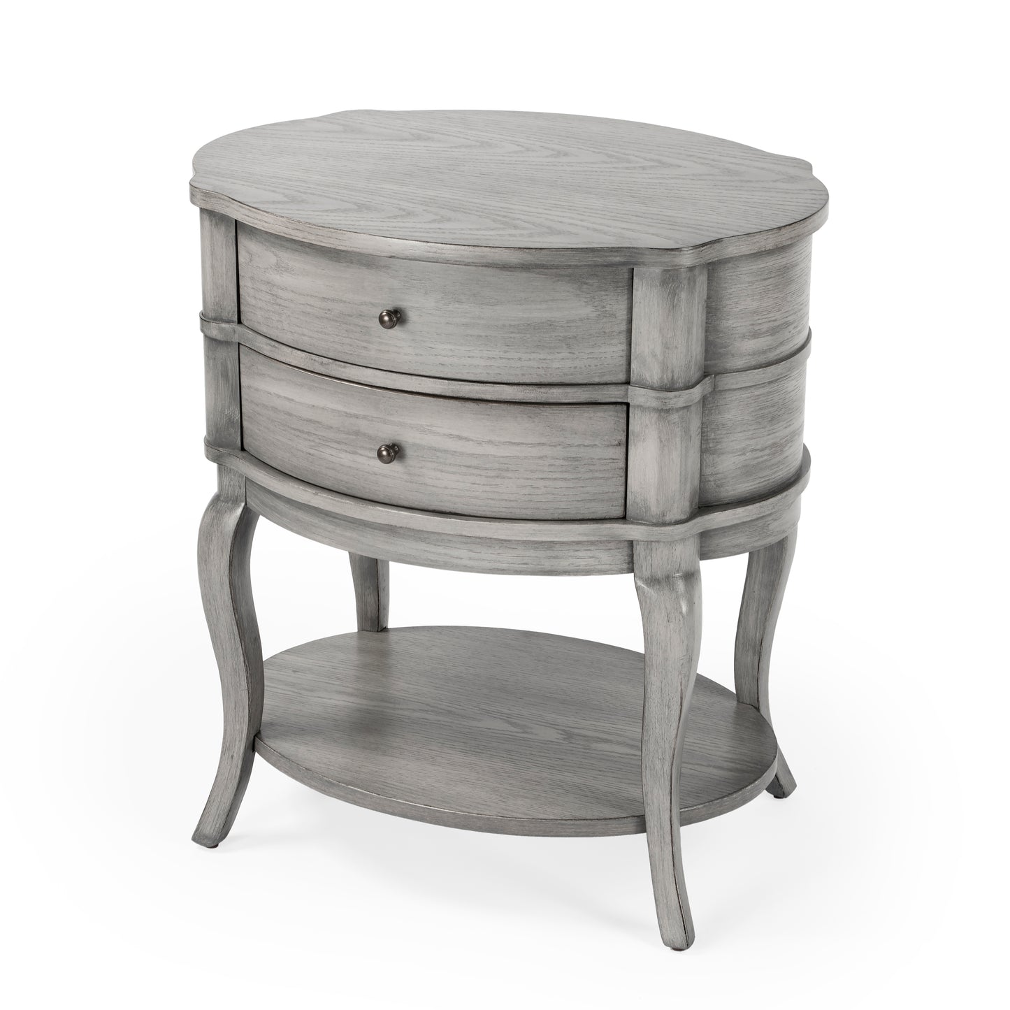 Jarvis Oval 2-Drawer Side Table in Gray 0515418