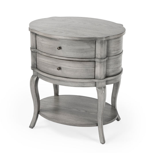 Jarvis Oval 2-Drawer Side Table in Gray 0515418