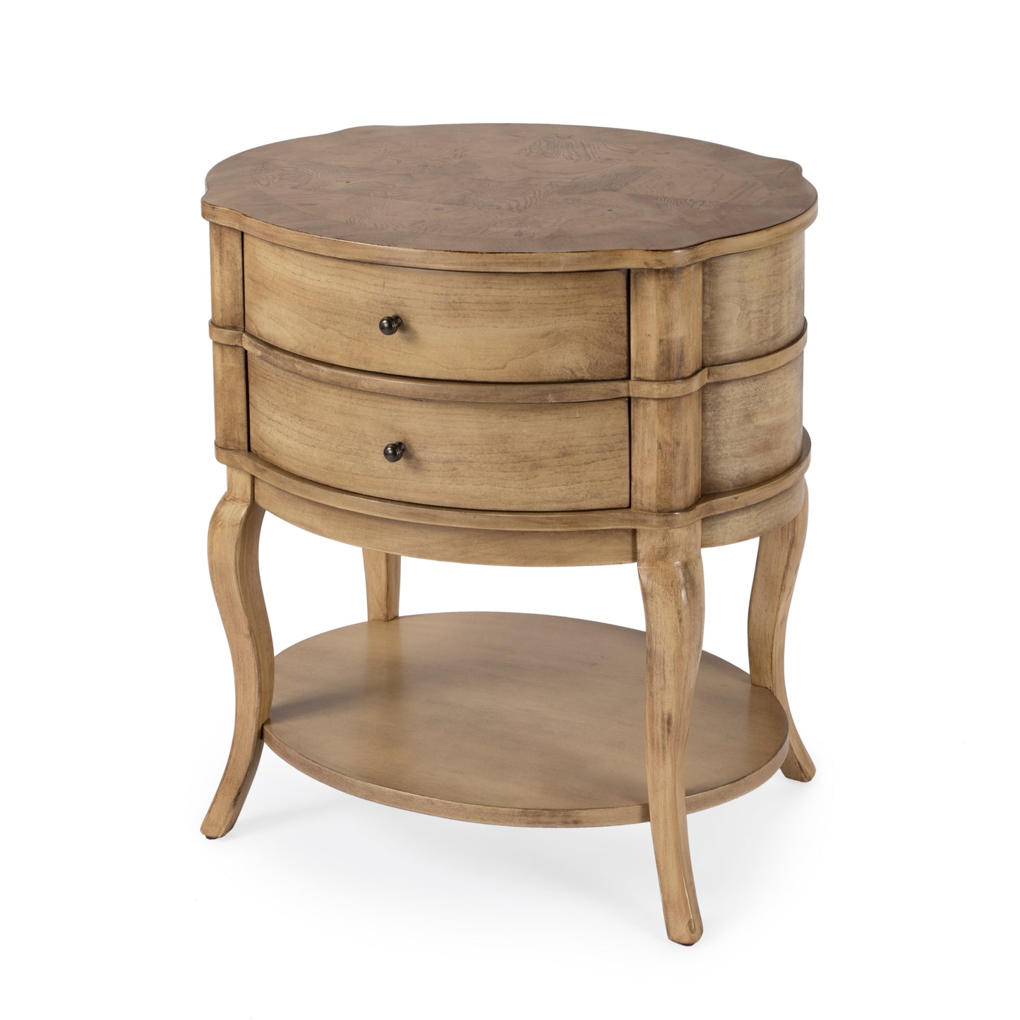 Jarvis Oval 2-Drawer Side Table in Beige  0515424