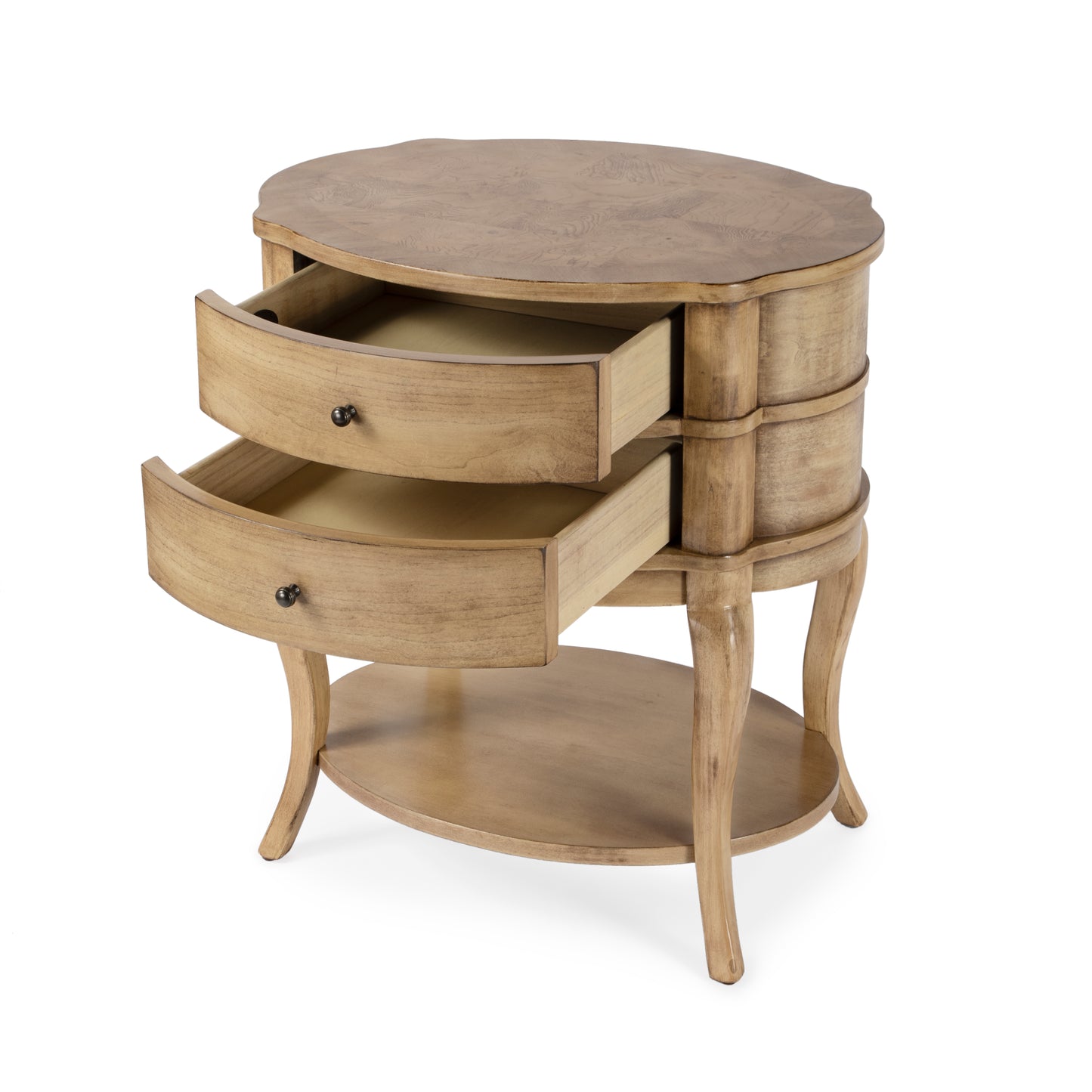 Jarvis Oval 2-Drawer Side Table in Beige  0515424