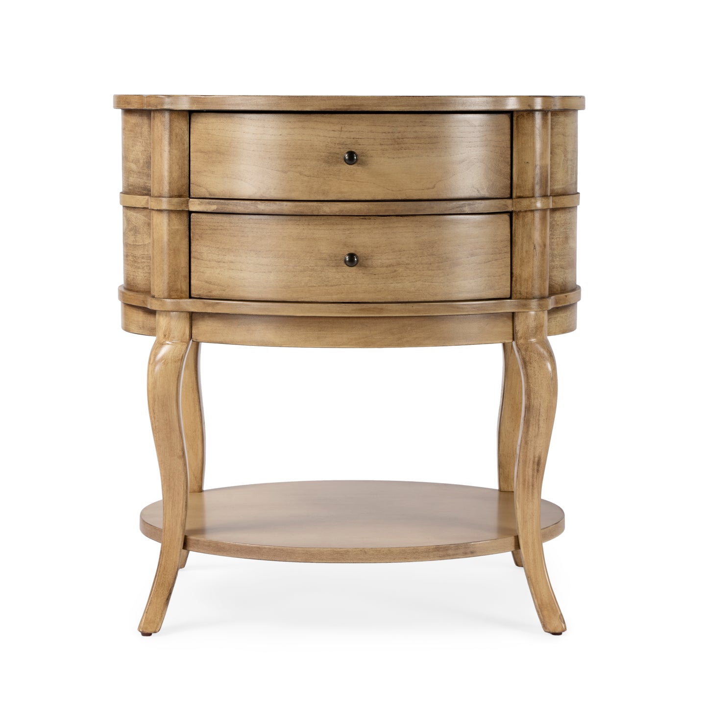 Jarvis Oval 2-Drawer Side Table in Beige  0515424