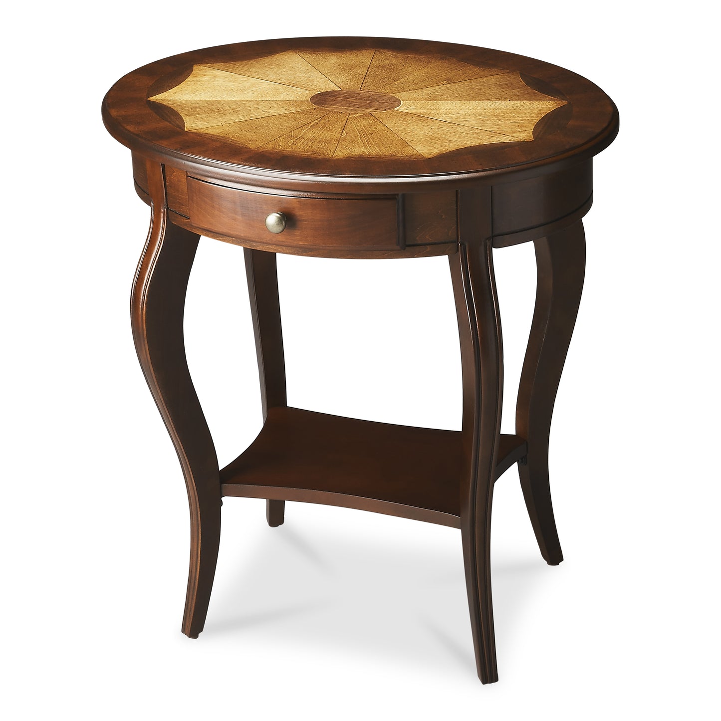 Butler Specialty Company Jeanette 24.5 in. W Oval Wood 1 Drawer Side Table with Lower Open Shelf, Dark Brown