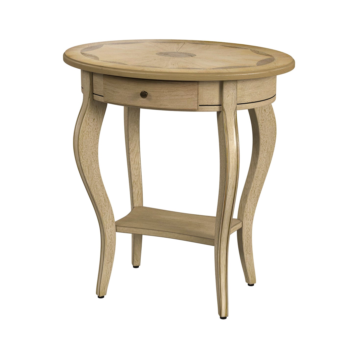 Butler Specialty Company Jeanette 24.5 in. W Oval Wood 1 Drawer Side Table with Lower Open Shelf, Beige