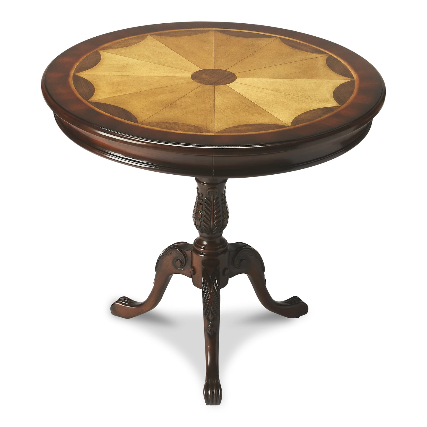 Butler Specialty Company Carissa 30 in. W Round Wood 3 Leg Pedestal Base Foyer Table, Medium Brown