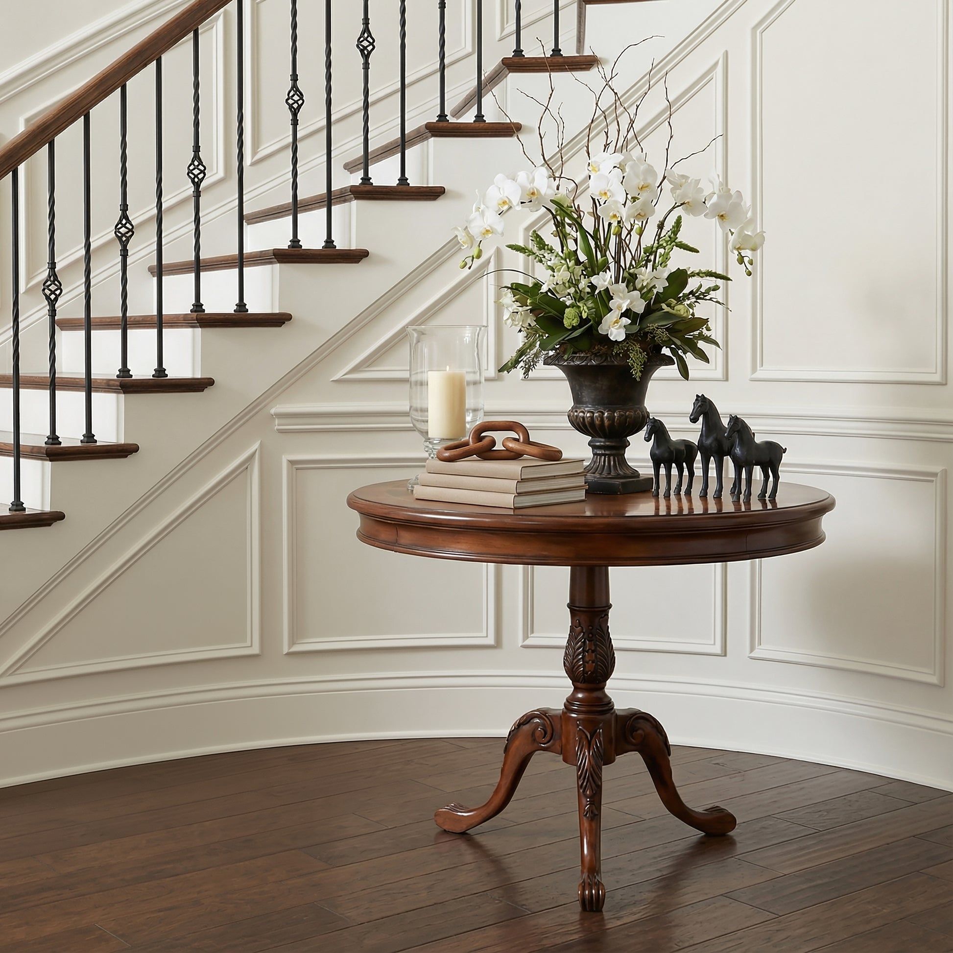 Butler Specialty Company Carissa 30 in. W Round Wood 3 Leg Pedestal Base Foyer Table, Brown