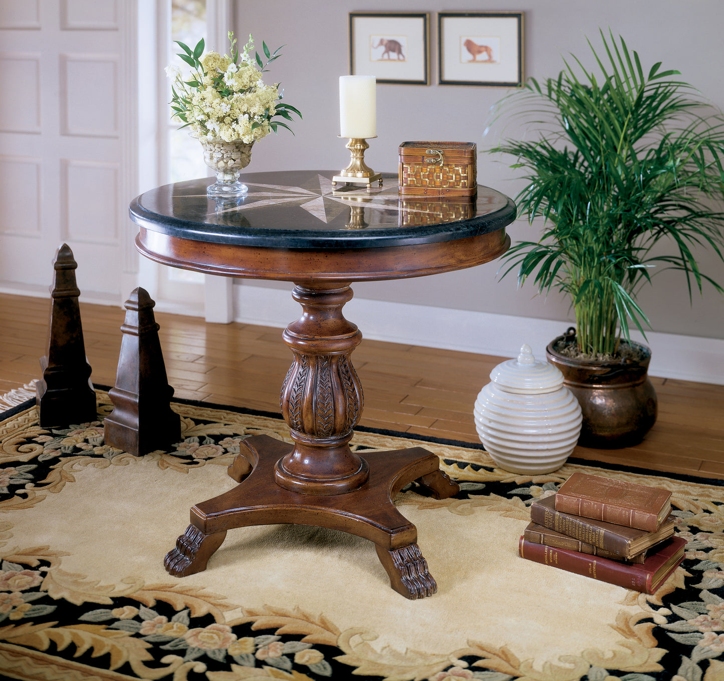 Andorra Fossil Stone 36" Foyer Table in Multi-Color,Brown 0545070