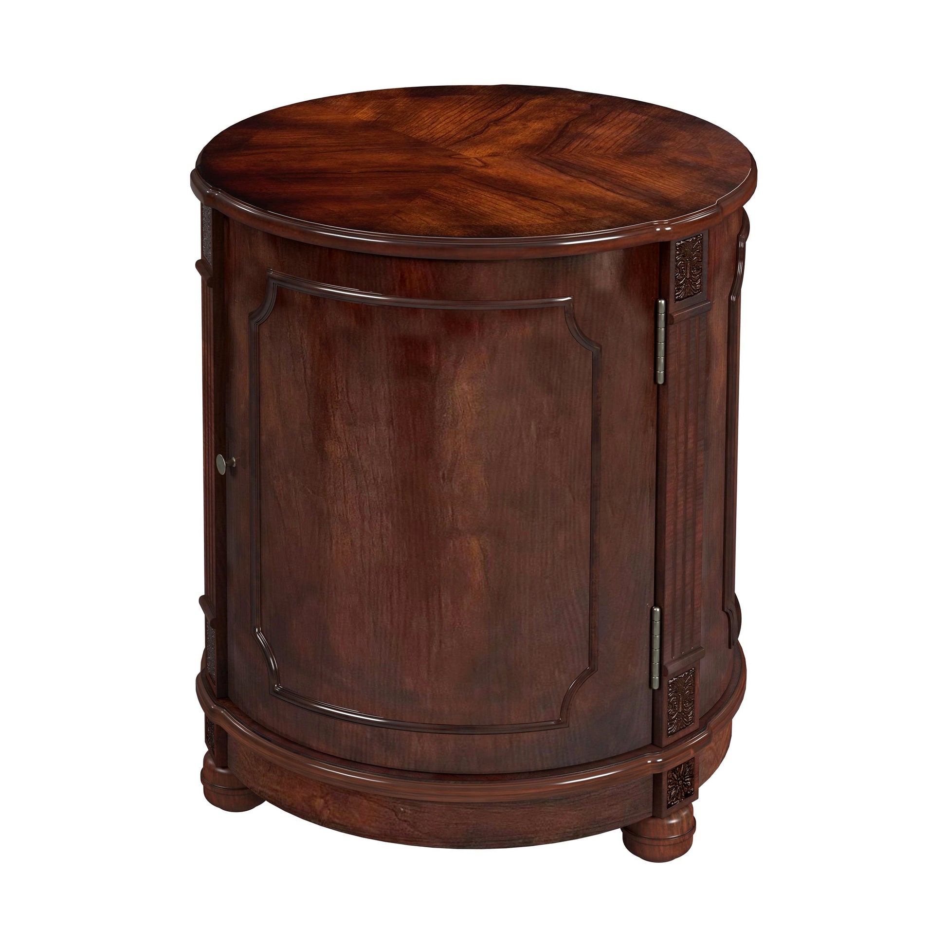 Butler Specialty Company Thurmond 20 in. W Round Wood Drum Side Table with 1 Door and 1 Shelf, Dark Brown
