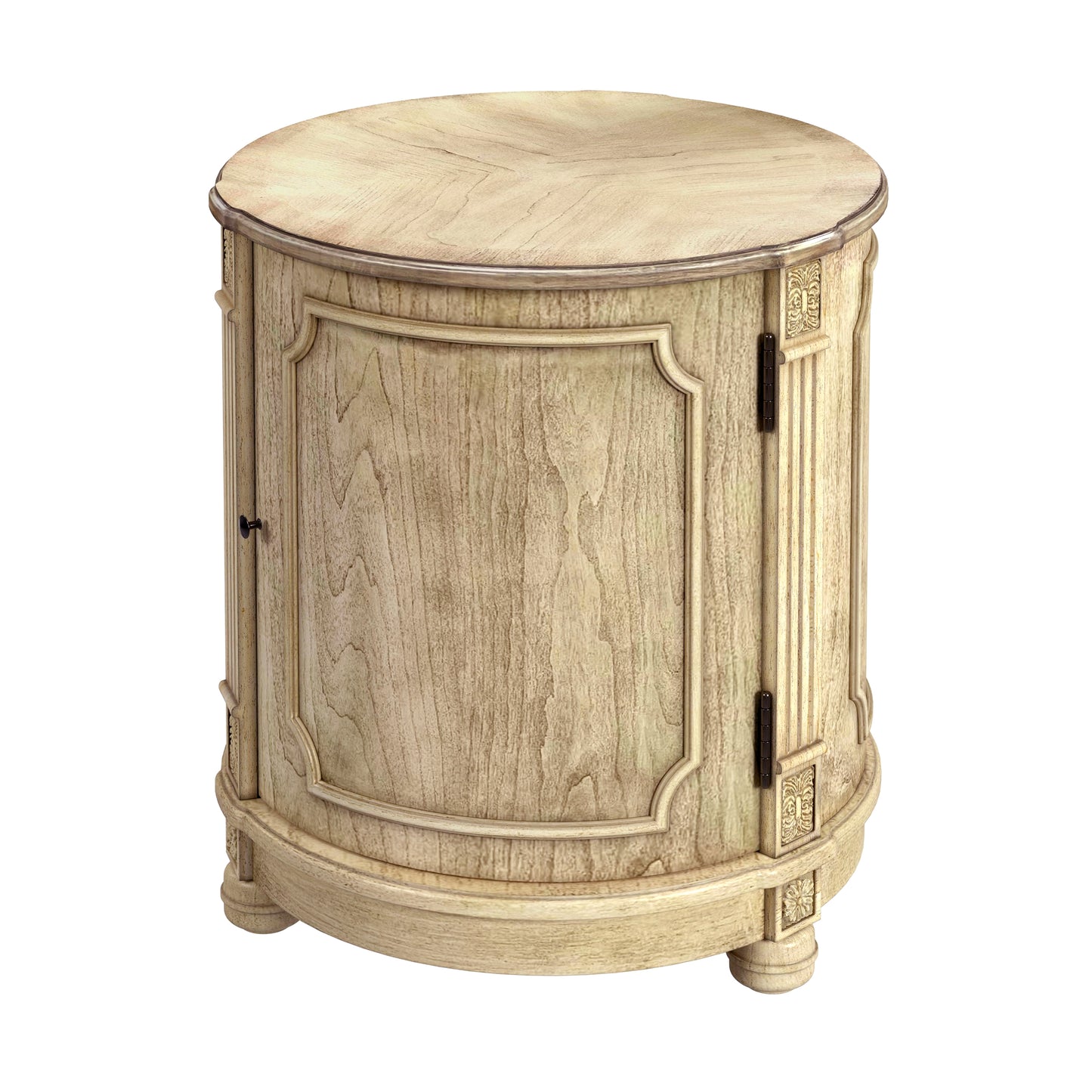 Butler Specialty Company Thurmond 20 in. W Round Wood Drum Side Table with 1 Door and 1 Shelf, Beige