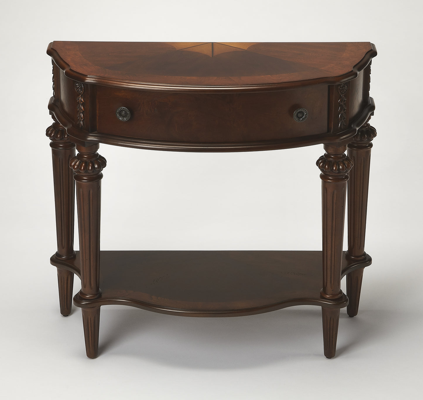 Butler Specialty Company Halifax 34 in. W Demilune Wood 1 Drawer Console Table with Open Lower Shelf, Dark Brown