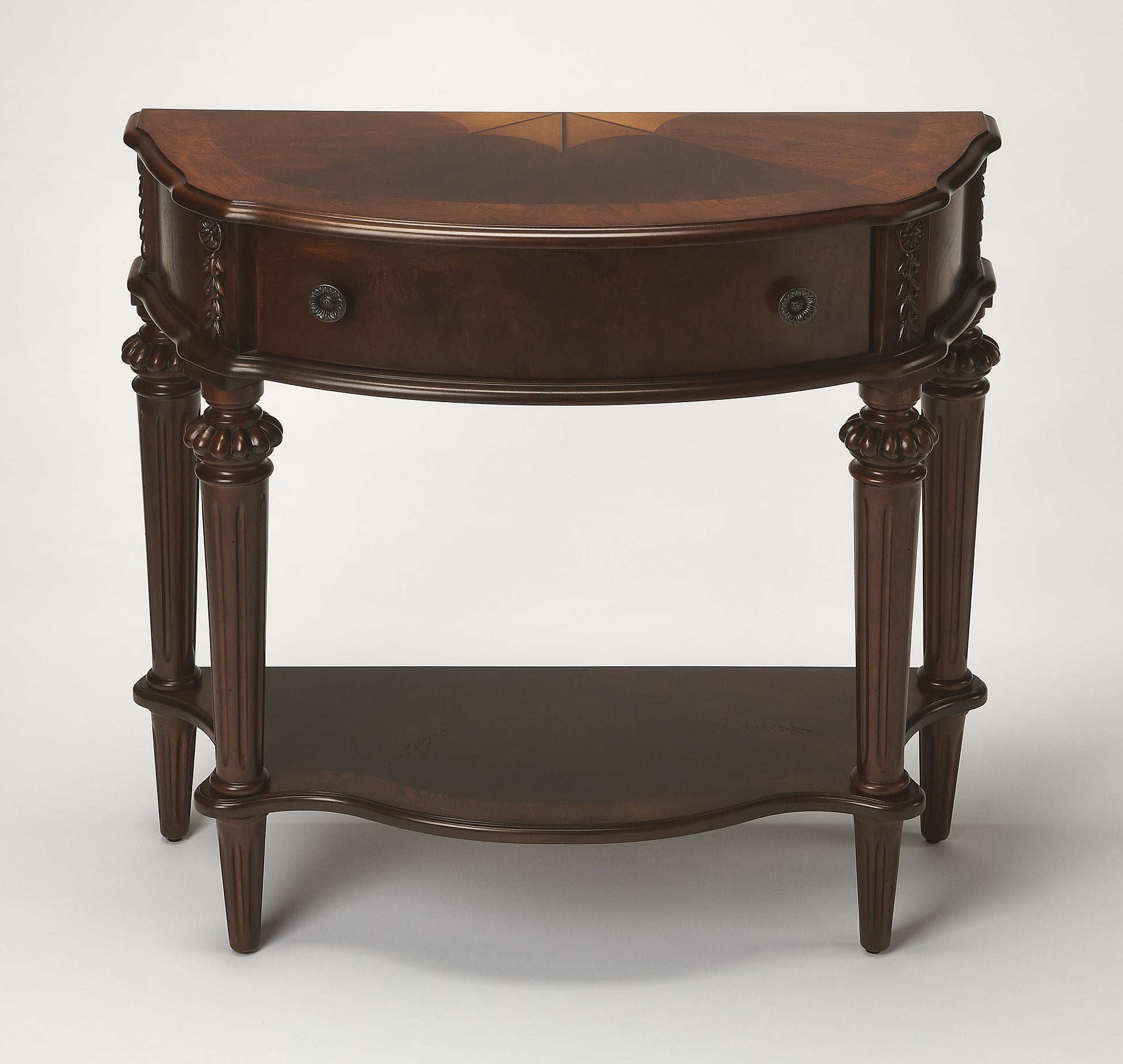 Butler Specialty Company Halifax 34 in. W Demilune Wood 1 Drawer Console Table with Open Lower Shelf, Dark Brown