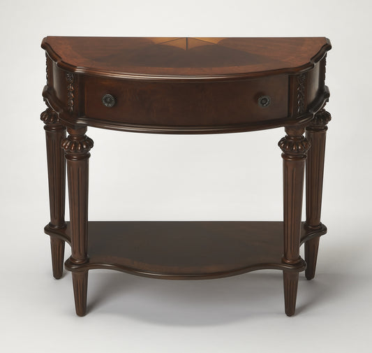 Butler Specialty Company Halifax 34 in. W Demilune Wood 1 Drawer Console Table with Open Lower Shelf, Dark Brown