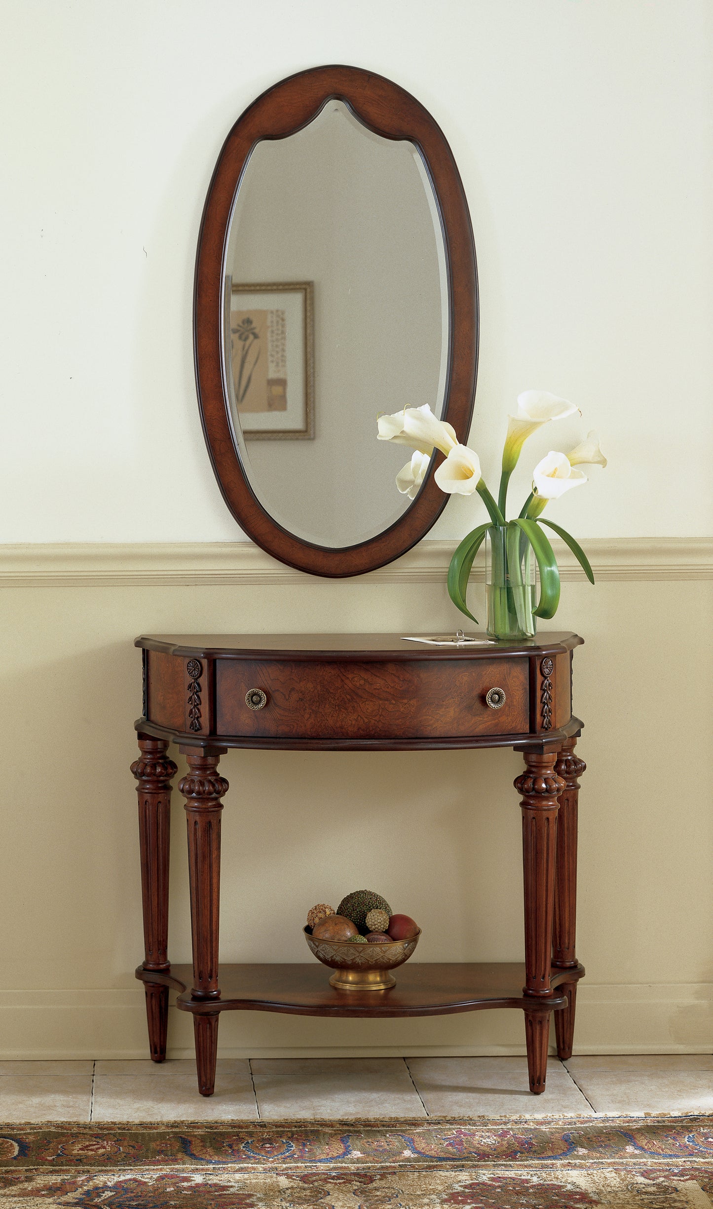 Butler Specialty Company Halifax 34 in. W Demilune Wood 1 Drawer Console Table with Open Lower Shelf, Dark Brown