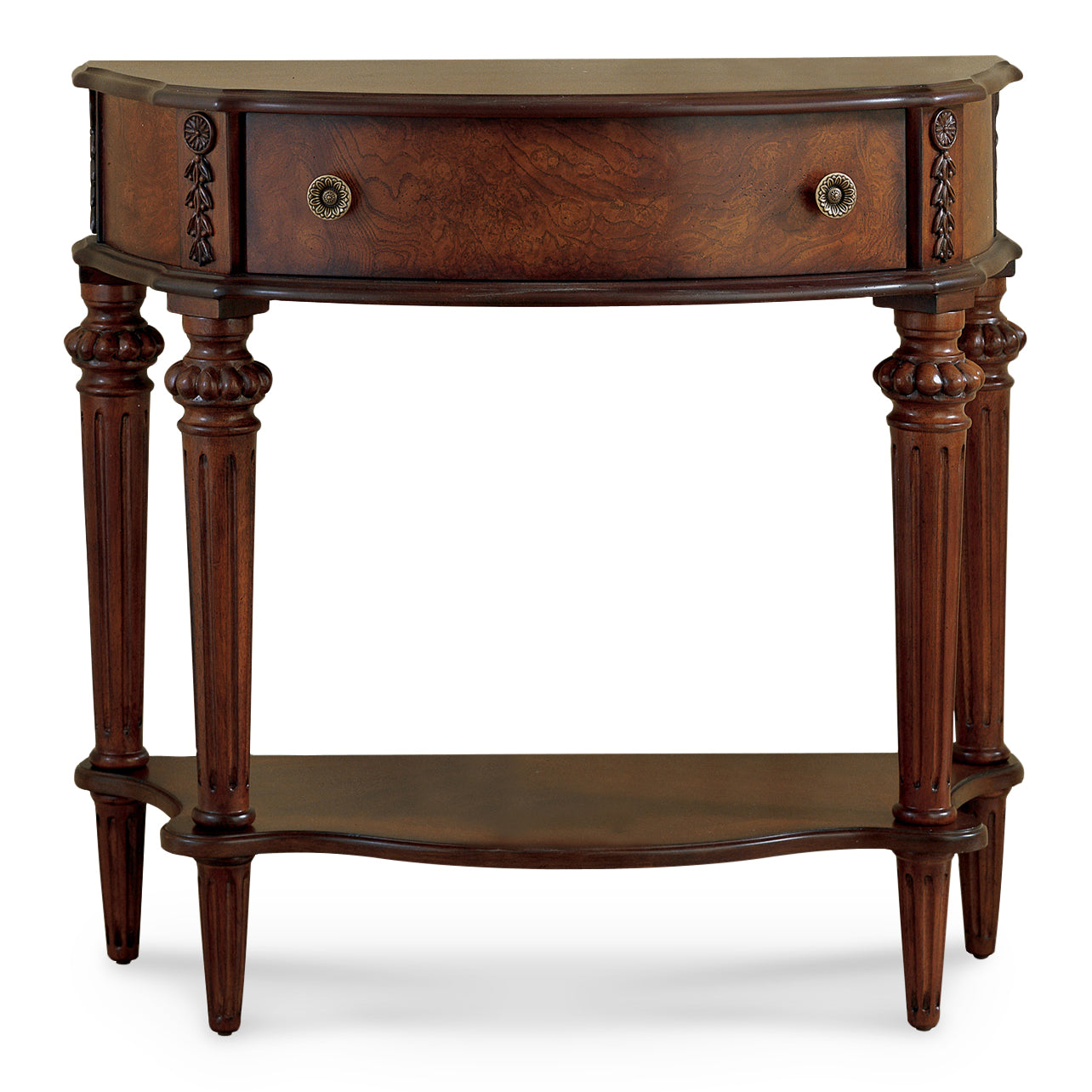 Butler Specialty Company Halifax 34 in. W Demilune Wood 1 Drawer Console Table with Open Lower Shelf, Dark Brown