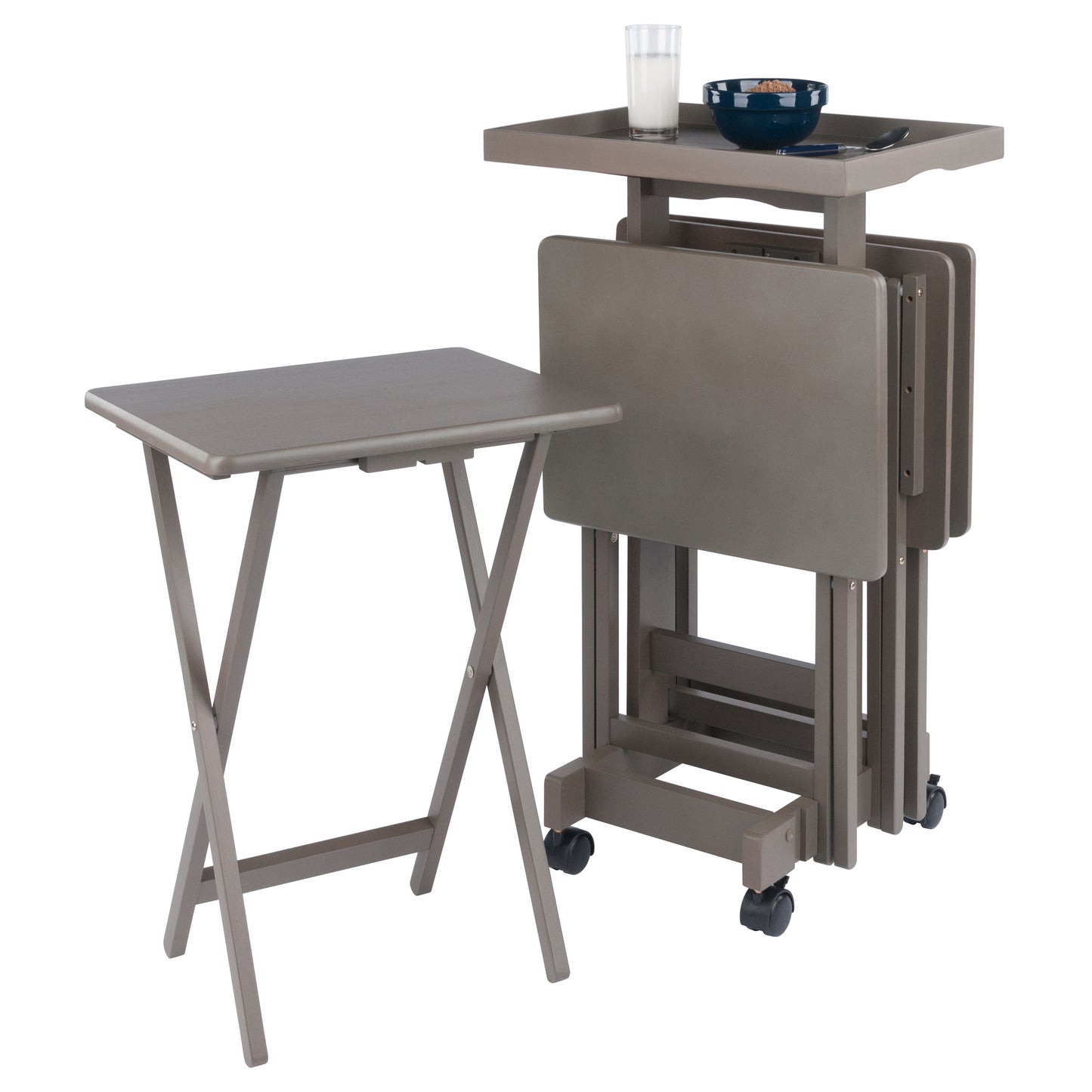 Isabelle 6-Pc Snack Table Set with Removable Serving Tray, Oyster Gray