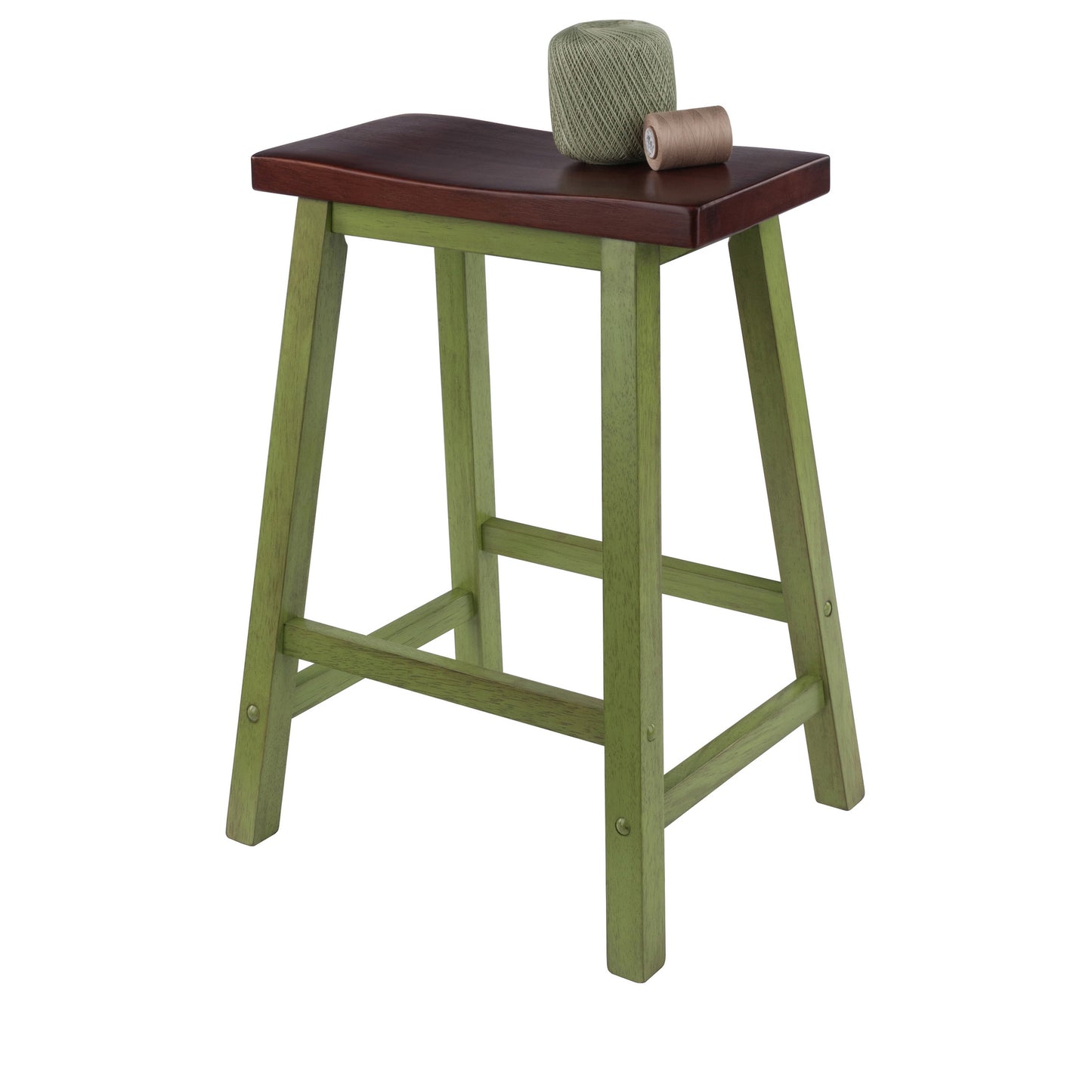 Satori Saddle Seat Counter Stool, Rustic Green and Walnut