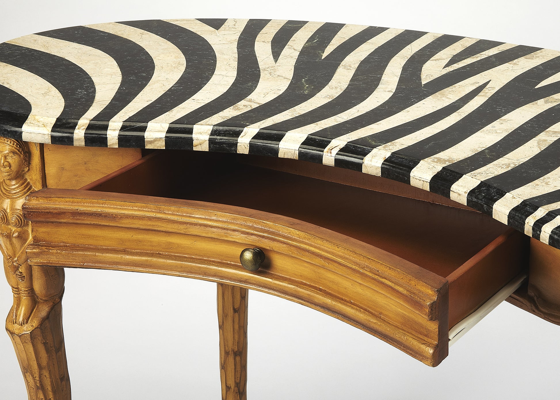 Butler Specialty Company Luisa 47.5 in. W Kidney Shape Fossil Stone and Wood 1 Drawer Writing Desk, Multi-Color