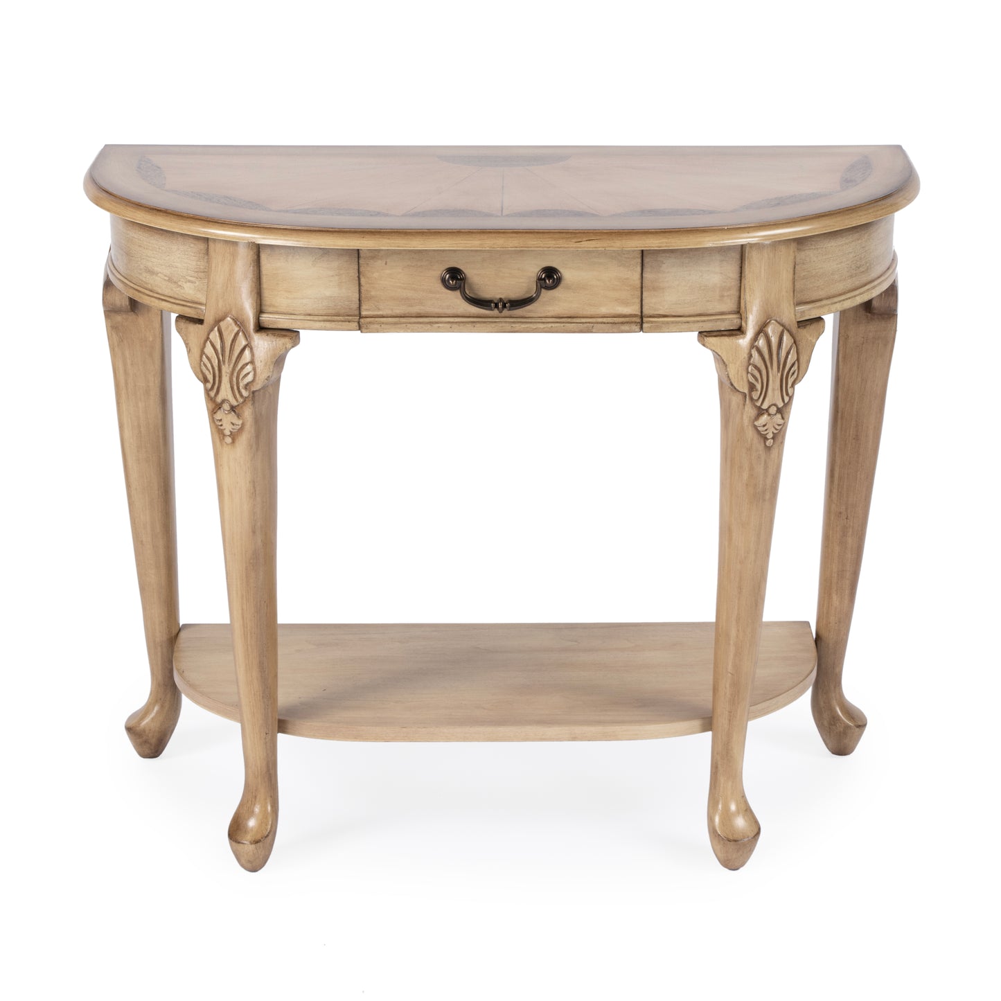Kimball 36" Demilune Wood Console Table with Storage in Beige 0653424