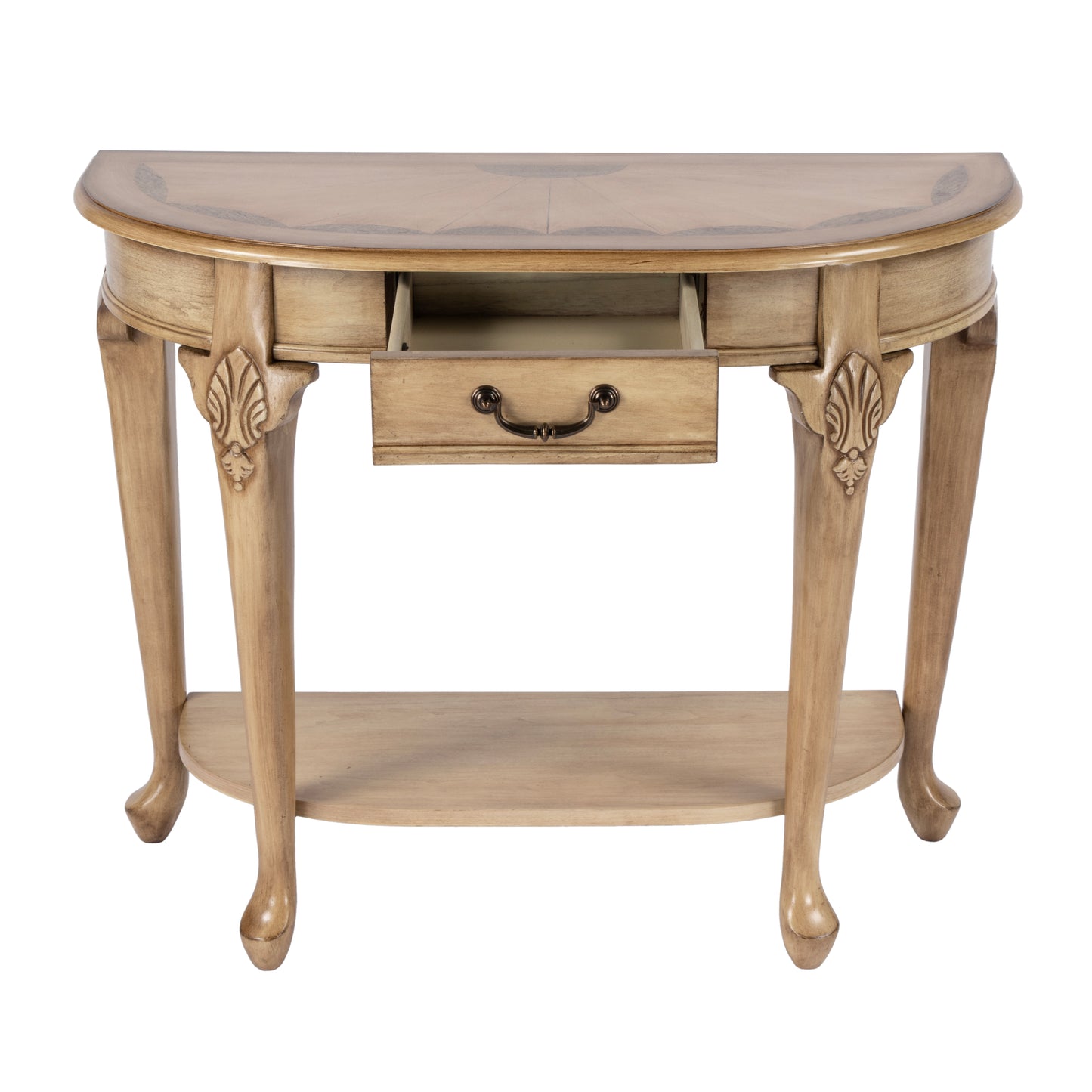 Kimball 36" Demilune Wood Console Table with Storage in Beige 0653424