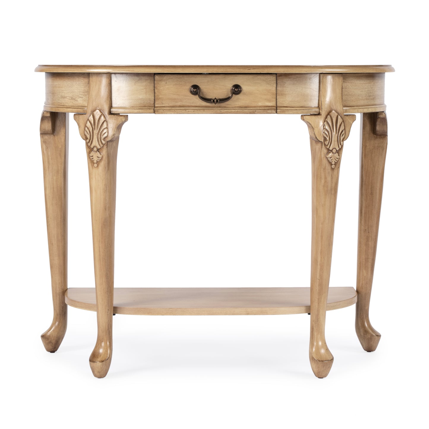 Kimball 36" Demilune Wood Console Table with Storage in Beige 0653424