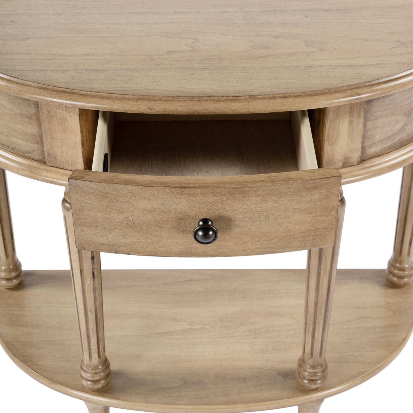 Butler Specialty Company Mozart 31.5 in. W Demilune Wood 1 Drawer Console Table with Open Lower Shelf, Beige