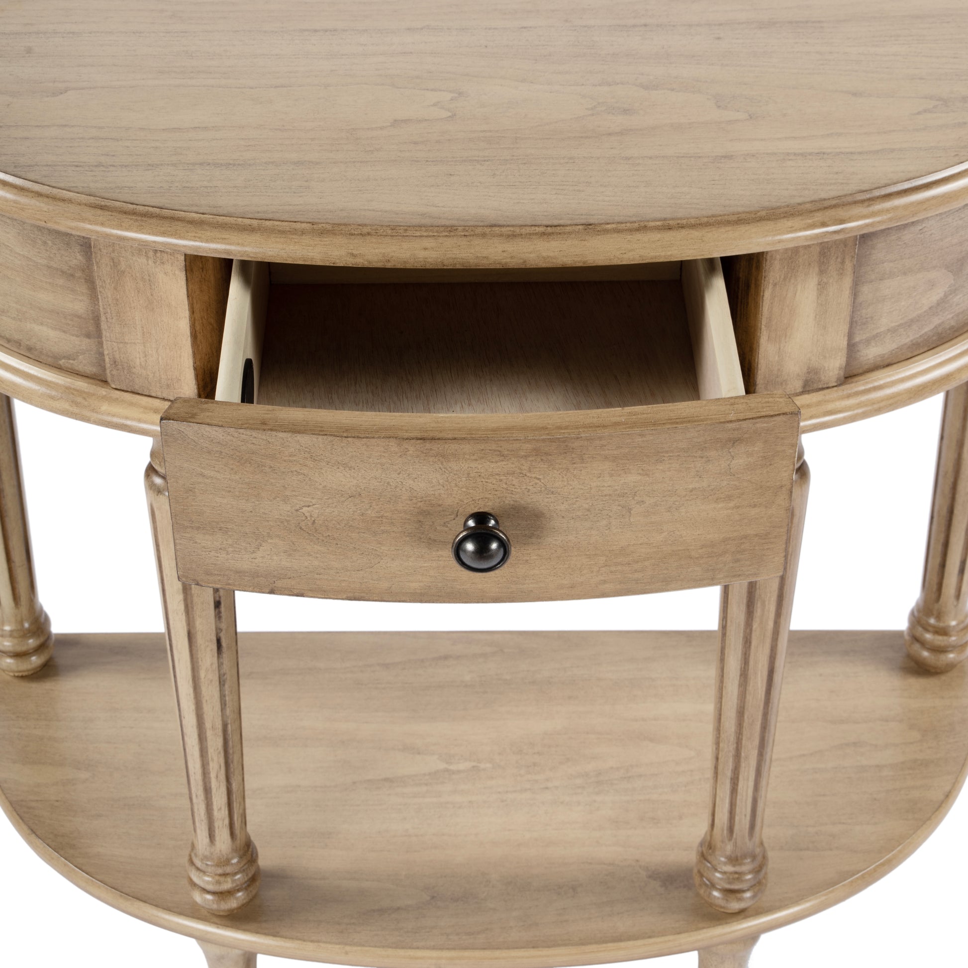 Butler Specialty Company Mozart 31.5 in. W Demilune Wood 1 Drawer Console Table with Open Lower Shelf, Beige