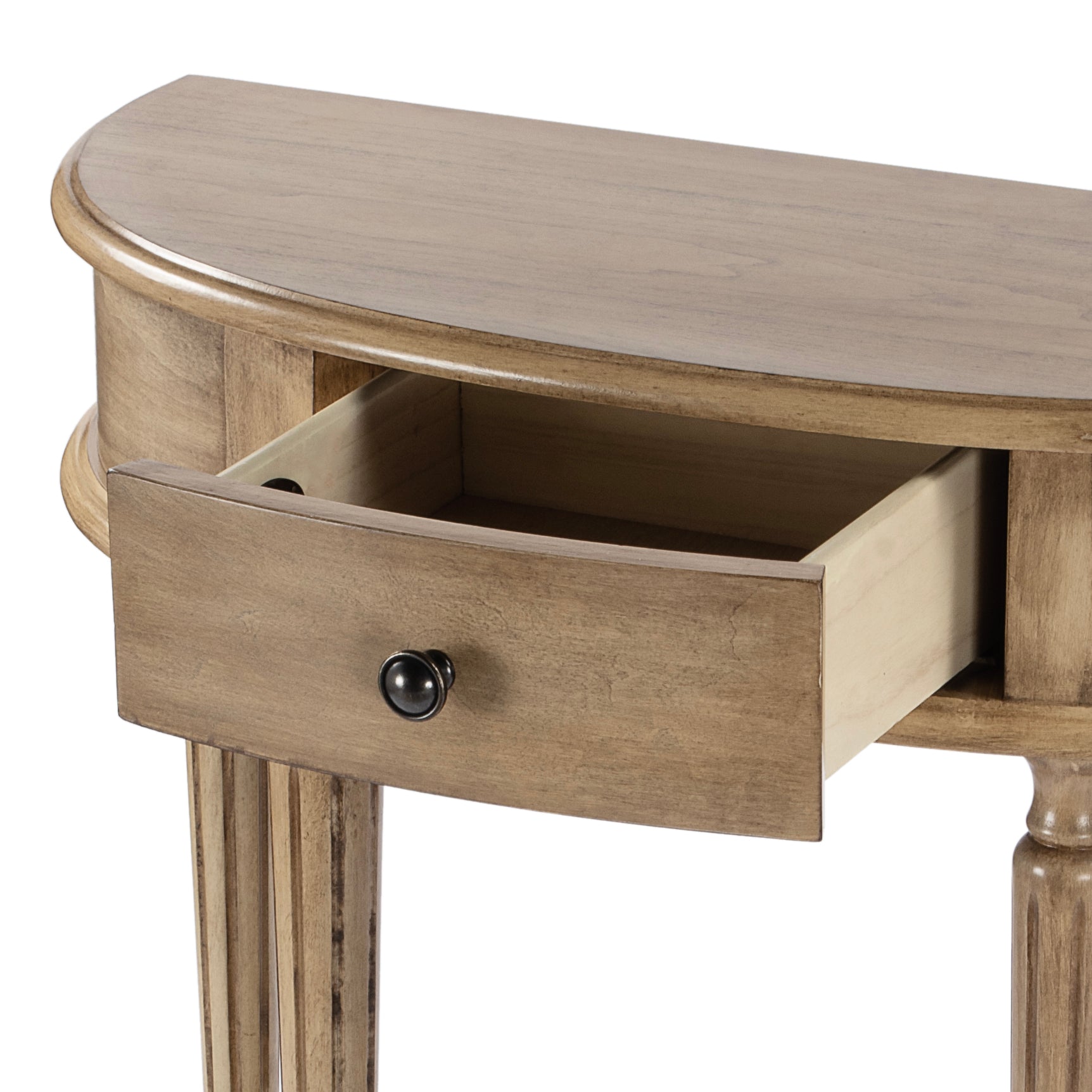 Butler Specialty Company Mozart 31.5 in. W Demilune Wood 1 Drawer Console Table with Open Lower Shelf, Beige