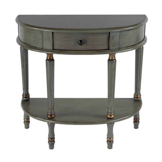 Butler Specialty Company Mozart 31.5 in. W Demilune Wood Hand Painted 1 Drawer Console Table with Lower Open Shelf, Pastel Green