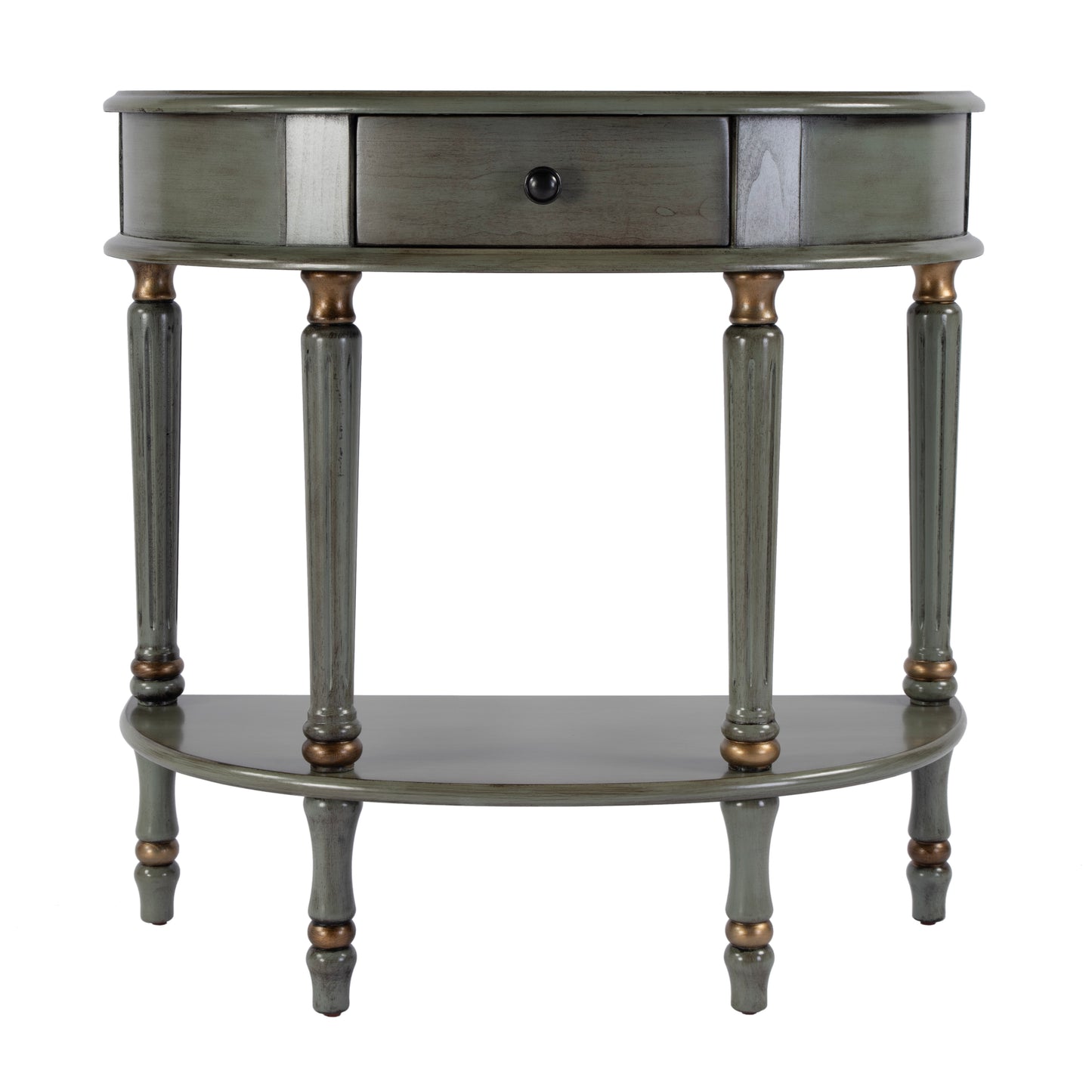 Butler Specialty Company Mozart 31.5 in. W Demilune Wood Hand Painted 1 Drawer Console Table with Lower Open Shelf, Pastel Green