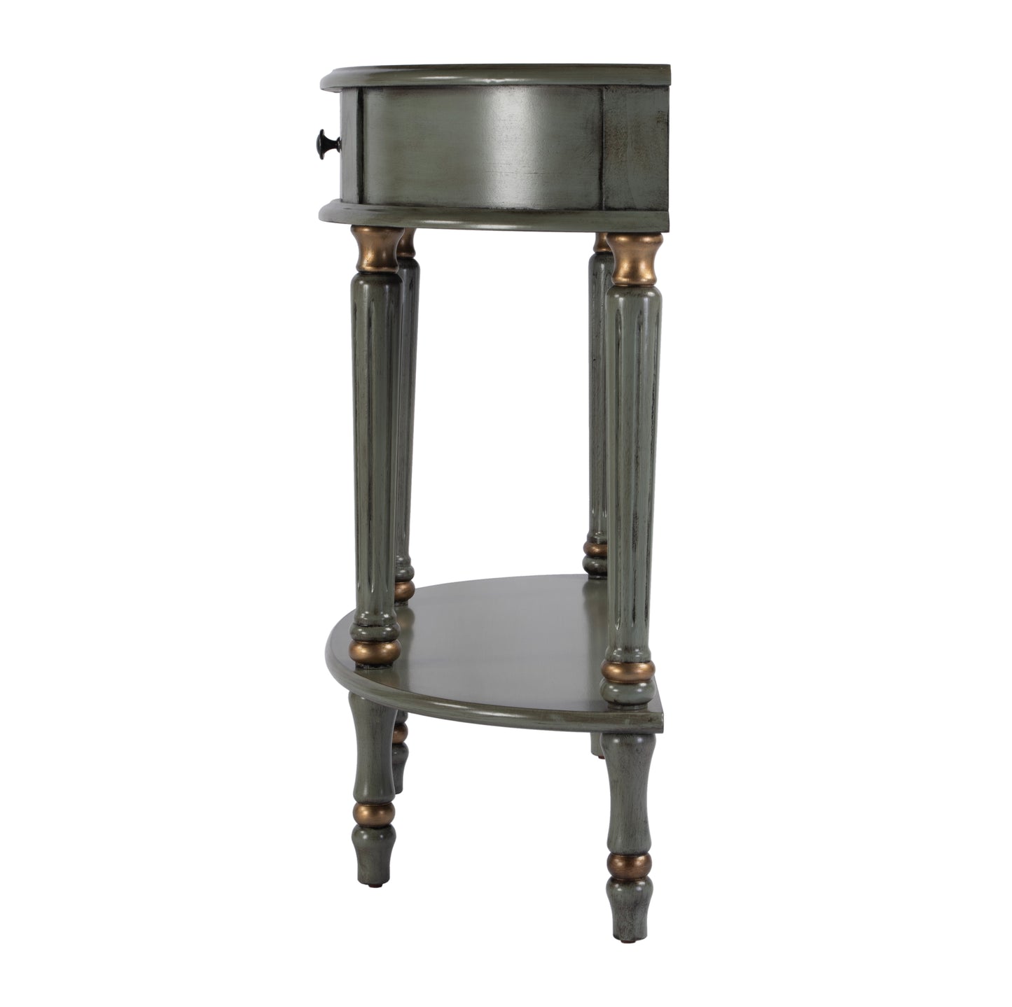 Butler Specialty Company Mozart 31.5 in. W Demilune Wood Hand Painted 1 Drawer Console Table with Lower Open Shelf, Pastel Green