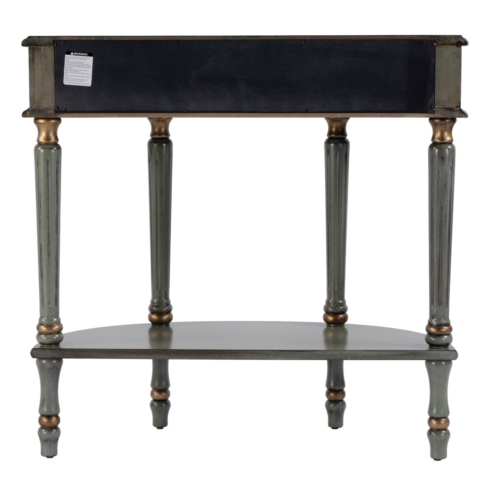 Butler Specialty Company Mozart 31.5 in. W Demilune Wood Hand Painted 1 Drawer Console Table with Lower Open Shelf, Pastel Green