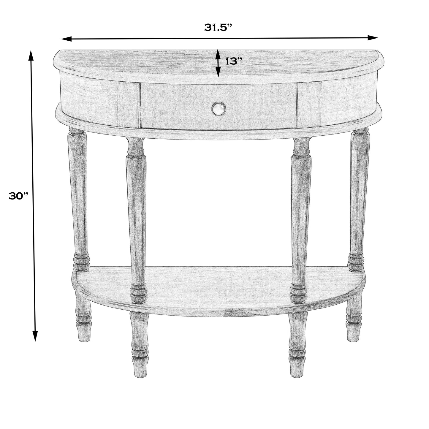 Butler Specialty Company Mozart 31.5 in. W Demilune Wood Hand Painted 1 Drawer Console Table with Lower Open Shelf, Pastel Green